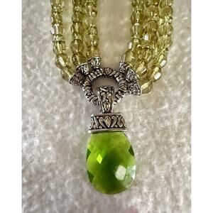 PERIDOT CRYSTAL BEADED NECKLACE and Sterling Silver Pendant